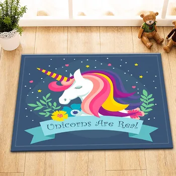 

LB Anti-Slip Tape Funny Unicorns Yellow Flower Blue Bath Mat Bathroom Carpet Rug Doorway Floor Absorbent For Bathtub Home Decor