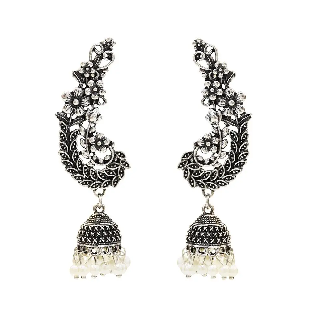 Ethnic Bali Jhumka India Silver Carved Flower Pearls Mexico Gypsy Dangle Earrings with Big Long Tassel For Women Afghan Jewelry
Ethnic Bali Jhumka India Silver Carved Flower Pearls Mexico Gypsy Dangle Earrings with Big Long Tassel For Women Afghan Jewelry