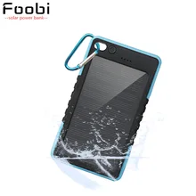 FOOBI Waterproof Solar Power Bank 8000mAh Dual USB Port LED Flash Light Solar Power Bank for Cellphones and Tablets