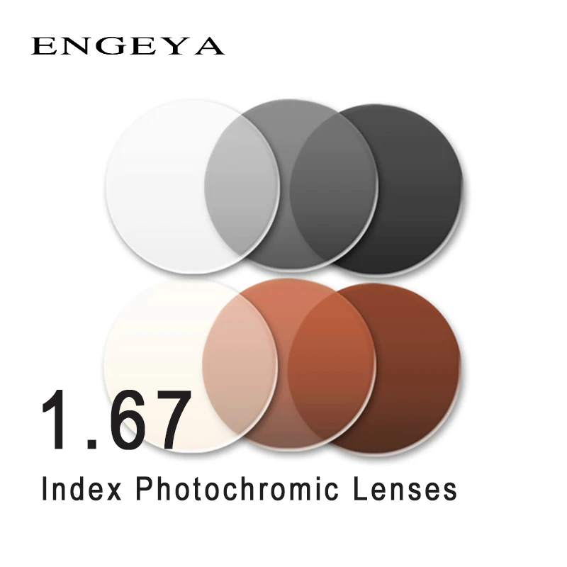 ENGEYA 1.67 Index Photochromic Lenses Transition Grey Brown Lenses for Myopia Hyperopia Optical Prescription Sunglasses Lens
ENGEYA 1.67 Index Photochromic Lenses Transition Grey Brown Lenses for Myopia Hyperopia Optical Prescription Sunglasses Lens
