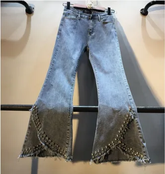 2019 Spring New Denim Trousers Women's Retro Heavy Drilled Diamond Beaded Slim Jeans Pants Female High Waist Flare Trousers
2019 Spring New Denim Trousers Women's Retro Heavy Drilled Diamond Beaded Slim Jeans Pants Female High Waist Flare Trousers