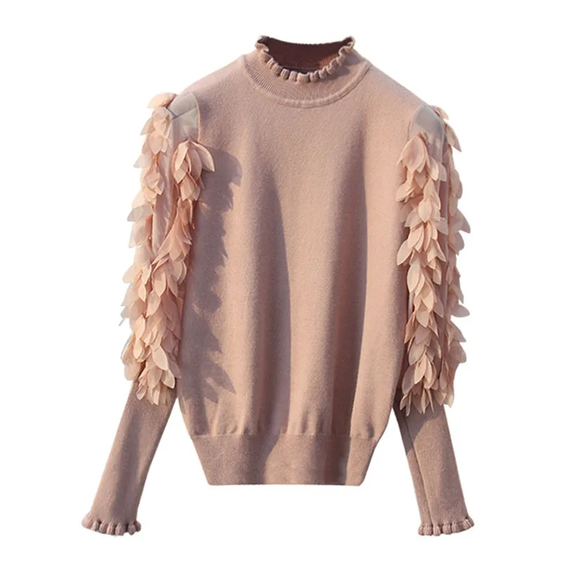 Women Patchwork Knitted Sweater Pullover Lantern Long Sleeve Sweaters New Ruched Collar Ruffles Sweaters Jumper 2019
Women Patchwork Knitted Sweater Pullover Lantern Long Sleeve Sweaters New Ruched Collar Ruffles Sweaters Jumper 2019