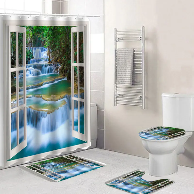 4 PCS Natural Landscape Painting Waterproof Polyester Bathroom Shower Curtain Kit Toilet Cover Bath Mat Anti-Slip Rug Sets
4 PCS Natural Landscape Painting Waterproof Polyester Bathroom Shower Curtain Kit Toilet Cover Bath Mat Anti-Slip Rug Sets
