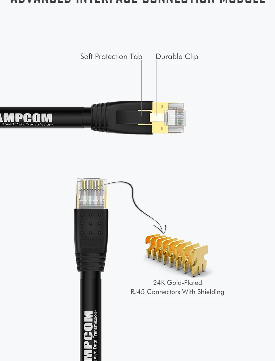 AMPCOM S/FTP CAT8 Ethernet Cable, High Speed Patch Cable 10Gbps, 25Gbps, 40Gbps with Gold Plated RJ45 Connector AMPCOM S/FTP CAT8 Ethernet Cable, High Speed Patch Cable 10Gbps, 25Gbps, 40Gbps with Gold Plated RJ45 Connector