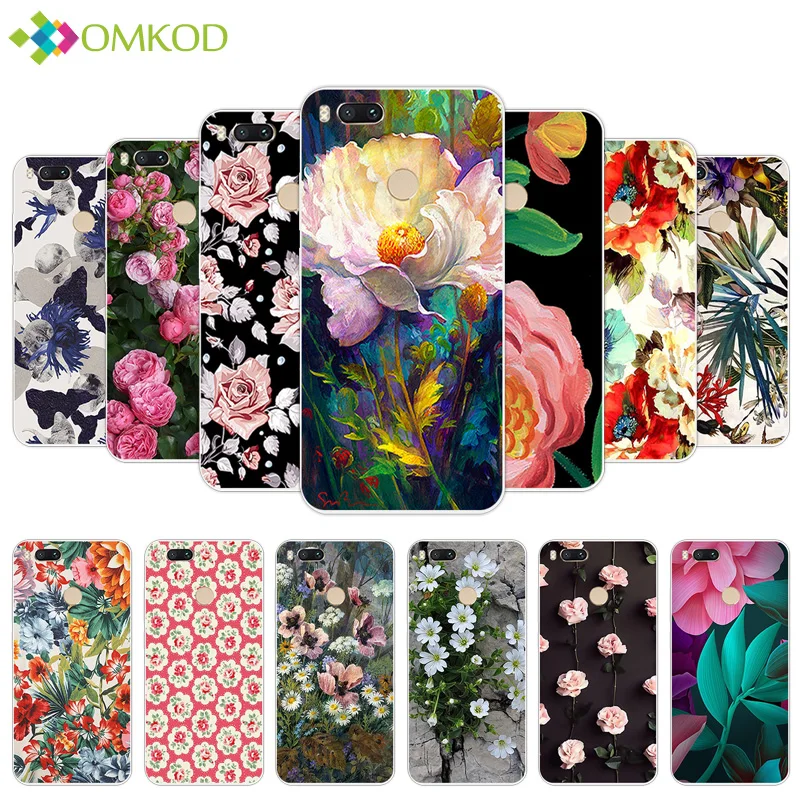 Phone Case For Xiaomi Mi 5X A1 Slim Silicone Soft Back Black Matte Cover Flowering Mi5X Mia1 | Мобильные телефоны и