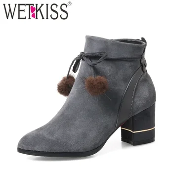 WETKISS Cow Suede High Heels Ankle Boots Women Zip Pointed Toe Boots 2018 Winter Fashion Ladies Shoes New Short Plush Footwear
WETKISS Cow Suede High Heels Ankle Boots Women Zip Pointed Toe Boots 2018 Winter Fashion Ladies Shoes New Short Plush Footwear