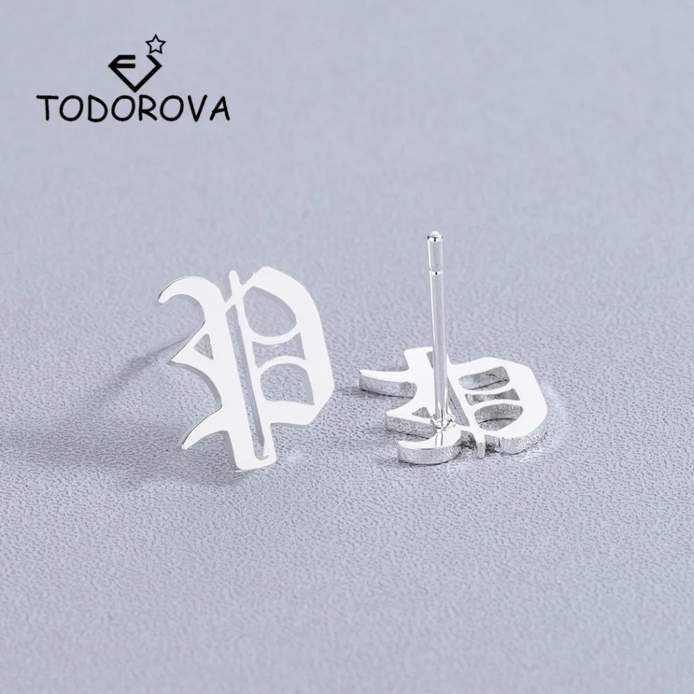 Todorova Fashion Old English Initial Letter P Earrings Personalized Jewelry Cute Alphabet Stud Earrings for Women Men brincos
Todorova Fashion Old English Initial Letter P Earrings Personalized Jewelry Cute Alphabet Stud Earrings for Women Men brincos
