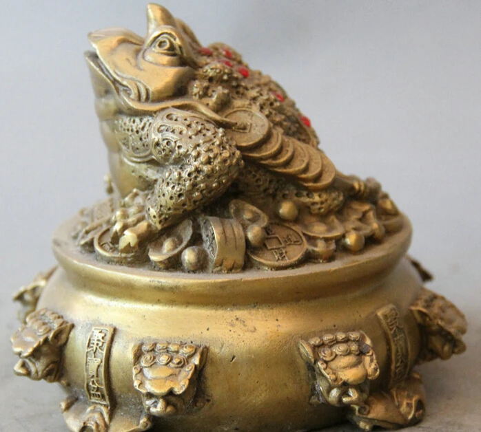 5" Chinese Brass Golden Toad Spittor Wealth Treasure bowl Rich Statue Sculpture S0705
5" Chinese Brass Golden Toad Spittor Wealth Treasure bowl Rich Statue Sculpture S0705