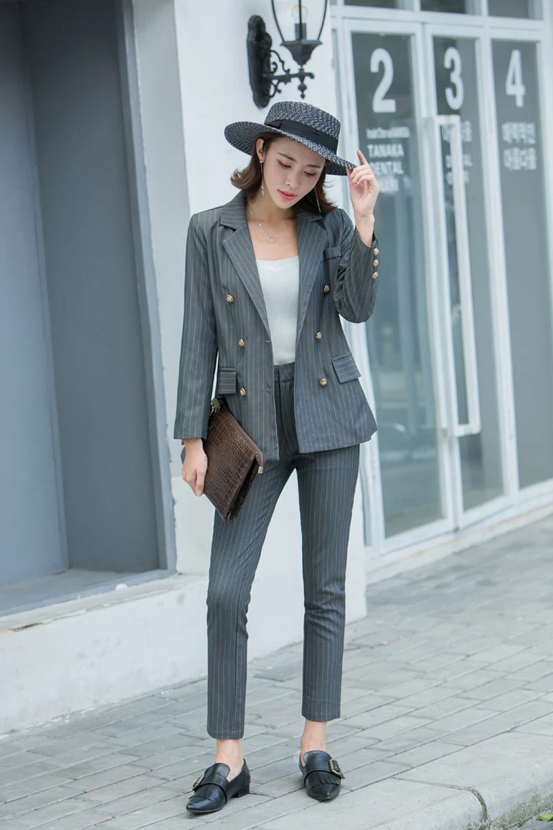 Women Striped Pant Suits Office Lady Soft Cotton Fabric Jacket Blazer & High Waist Pant Female 2 piece set Feminino
Women Striped Pant Suits Office Lady Soft Cotton Fabric Jacket Blazer & High Waist Pant Female 2 piece set Feminino