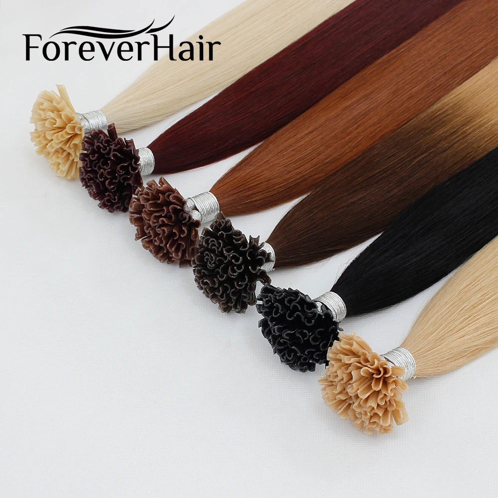 

FOREVER HAIR 0.8g/s 16" 18" 20" 24" Remy Nail U Tip Hair Extensions Straight Pre Bonded Hair On Keratin Capsules Fusion Colors