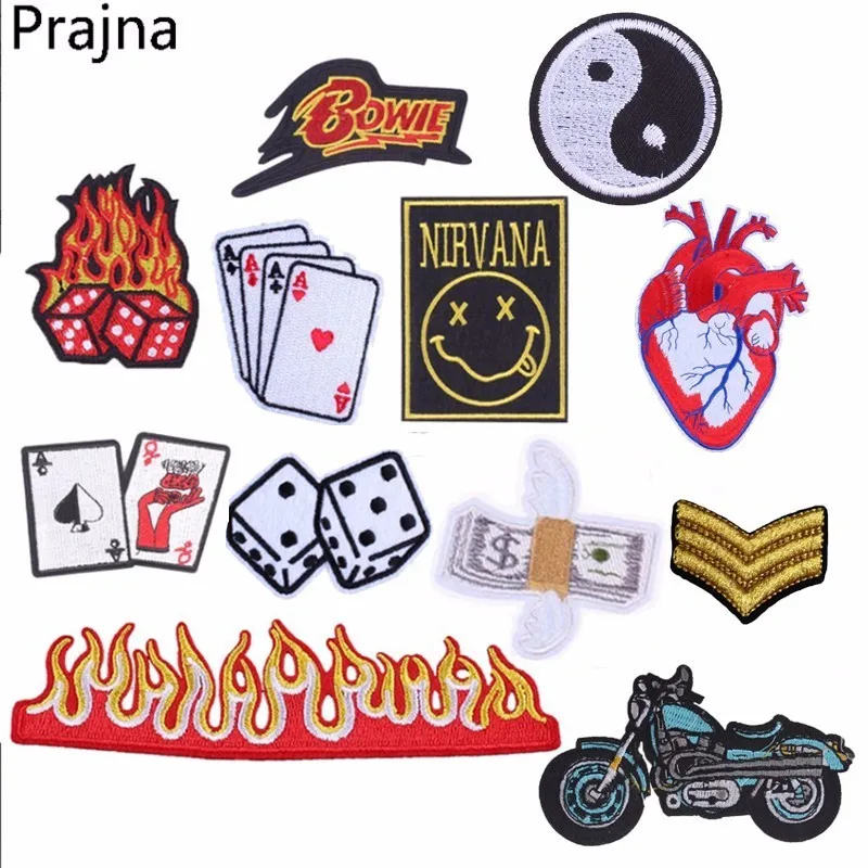 Prajna Fire Nirvana Bowie Patch Snake Dice Cheap Embroidered Patches Badge Poker Card Applique Sew Iron On Patches For Clothes
Prajna Fire Nirvana Bowie Patch Snake Dice Cheap Embroidered Patches Badge Poker Card Applique Sew Iron On Patches For Clothes