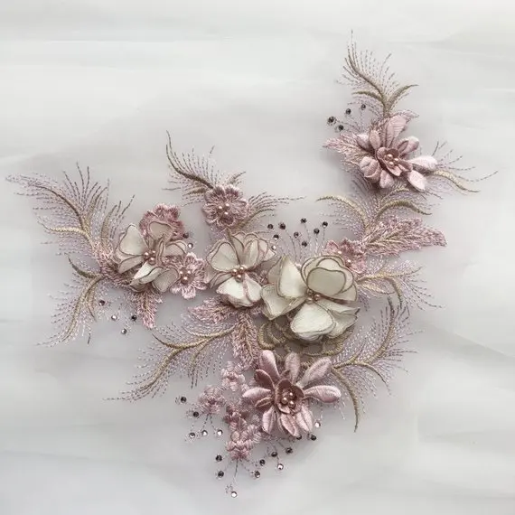 Nude Pink silk florals motif bodice,Bead lace applique with Handmade 3D flower,heavy embroidered applique for bridal 5 Pieces
Nude Pink silk florals motif bodice,Bead lace applique with Handmade 3D flower,heavy embroidered applique for bridal 5 Pieces