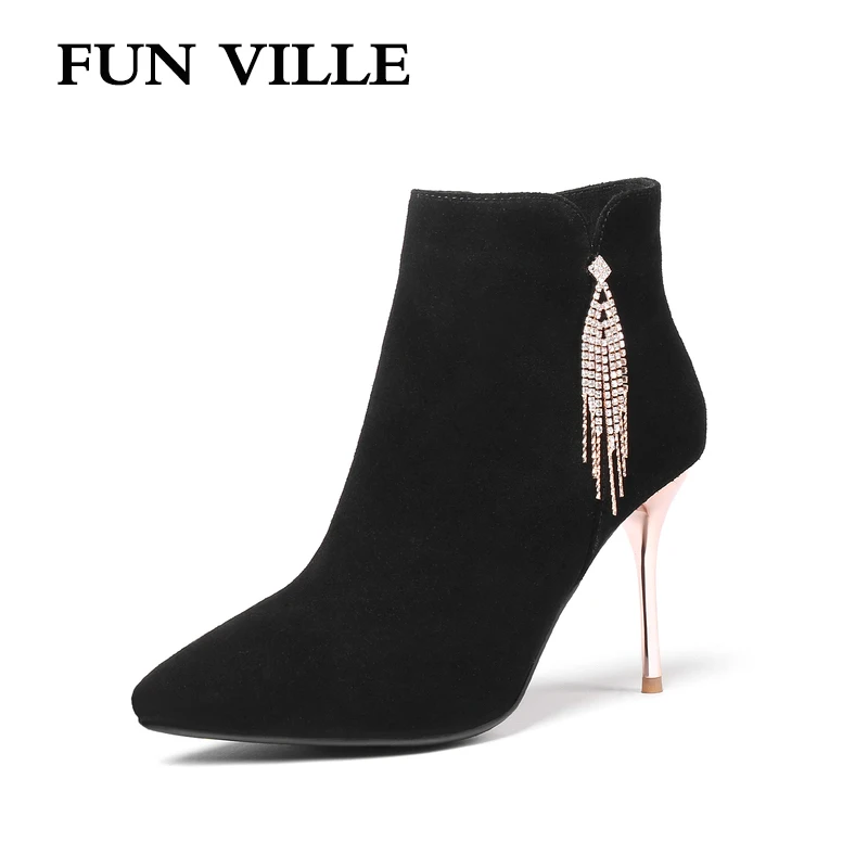 FUN VILLE Autumn winter 2018 New Style Women Ankle boots Kid suede Black Thin High heels sexy ladies shoes Pointed toe Big size
FUN VILLE Autumn winter 2018 New Style Women Ankle boots Kid suede Black Thin High heels sexy ladies shoes Pointed toe Big size