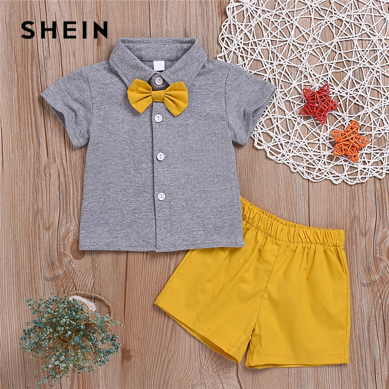 SHEIN Kiddie Toddler Boys Bow Button Front Shirt With Shorts Preppy Sets 2019 Summer Short Sleeve Teenagers Casual Suit Sets
SHEIN Kiddie Toddler Boys Bow Button Front Shirt With Shorts Preppy Sets 2019 Summer Short Sleeve Teenagers Casual Suit Sets