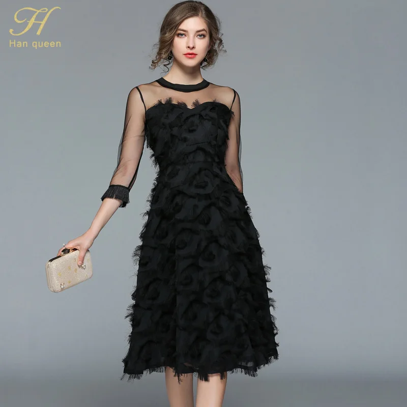 H Han Queen 2018 summer women sexy mesh black dress fashion hollow out dresses tassel feather casual slim vintage party vestidos
H Han Queen 2018 summer women sexy mesh black dress fashion hollow out dresses tassel feather casual slim vintage party vestidos