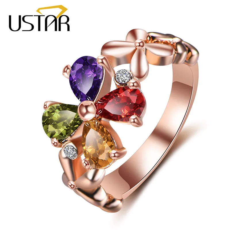 USTAR Crystals Flower Rings for women with Green Champagne Red Cubic Zirconia Rose gold color wedding rings female anel Jewelry
USTAR Crystals Flower Rings for women with Green Champagne Red Cubic Zirconia Rose gold color wedding rings female anel Jewelry