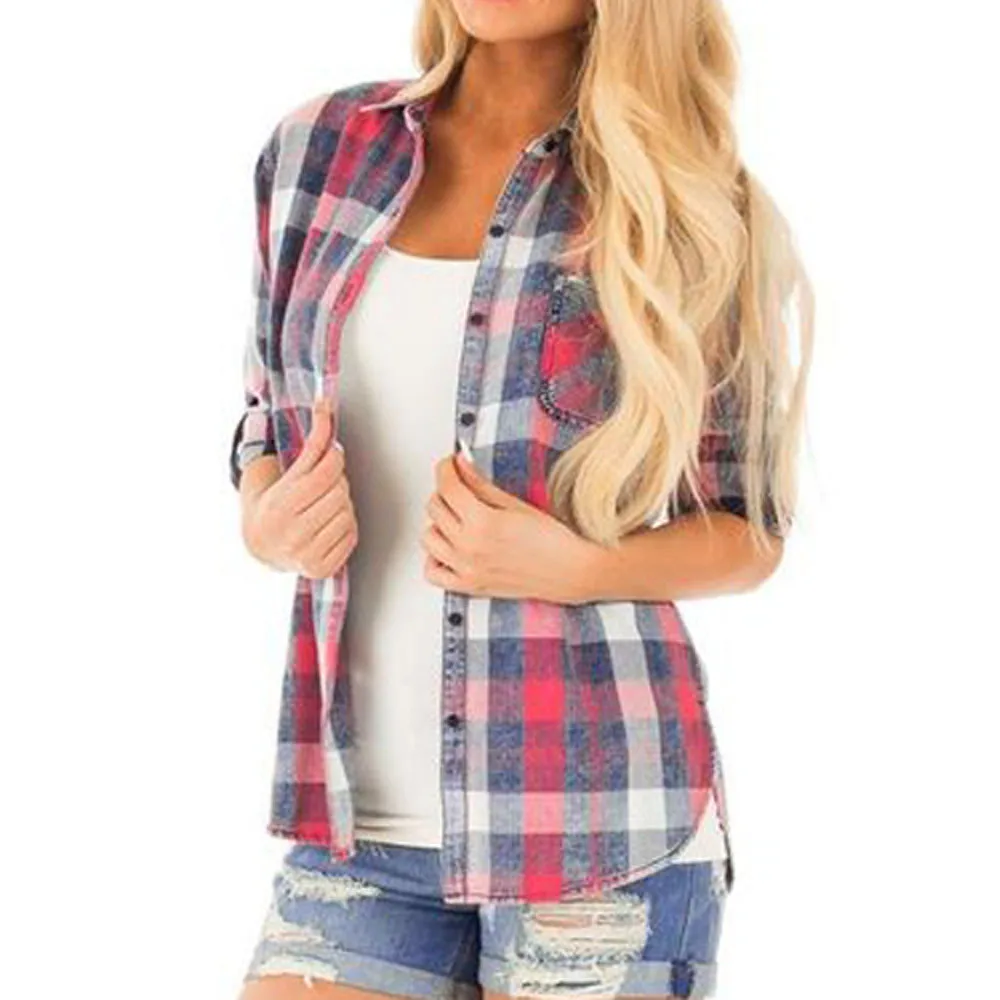 Fashion Women Casual Long Sleeve Shirt Female Turn-down Collar Button Up Plaid Shirt Tops plus size clothes vetement femme 2018
Fashion Women Casual Long Sleeve Shirt Female Turn-down Collar Button Up Plaid Shirt Tops plus size clothes vetement femme 2018
