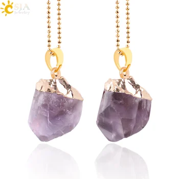 CSJA Gold-color Natural Purple Crystal Quartz Necklaces & Pendants for Women Men Irregular Gem Stone Reiki Chakra Jewellery E641
CSJA Gold-color Natural Purple Crystal Quartz Necklaces & Pendants for Women Men Irregular Gem Stone Reiki Chakra Jewellery E641