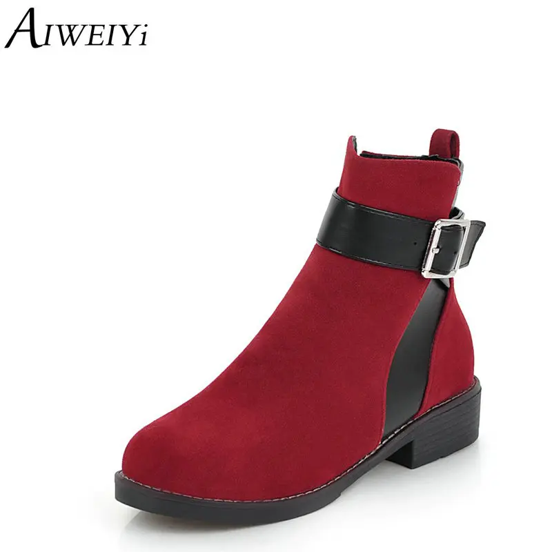 AIWEIYi Martin Boots for Women Black Red Low Heels Short Boots Buckle Design Autumn Winter Shoes Botas Mujer
AIWEIYi Martin Boots for Women Black Red Low Heels Short Boots Buckle Design Autumn Winter Shoes Botas Mujer