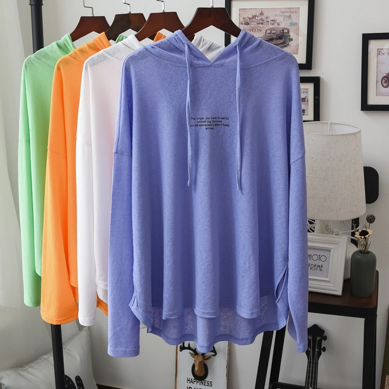 2019 Good Quality Women Hooded Tees Tops Long Sleeve Solid Thin Top Female Summer Loose See Through Letter Casual T Shirts
2019 Good Quality Women Hooded Tees Tops Long Sleeve Solid Thin Top Female Summer Loose See Through Letter Casual T Shirts