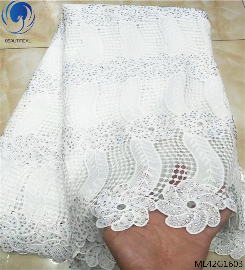 Фото Красивые гипюровые ткани платья шнур кружева 2019 белые водорастворимые ткань для