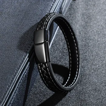 Men Jewelry Punk Geunine Leather Bracelet Stainless Steel Magnetic Buckle Bangles Black Silver Braided Accessories
Men Jewelry Punk Geunine Leather Bracelet Stainless Steel Magnetic Buckle Bangles Black Silver Braided Accessories