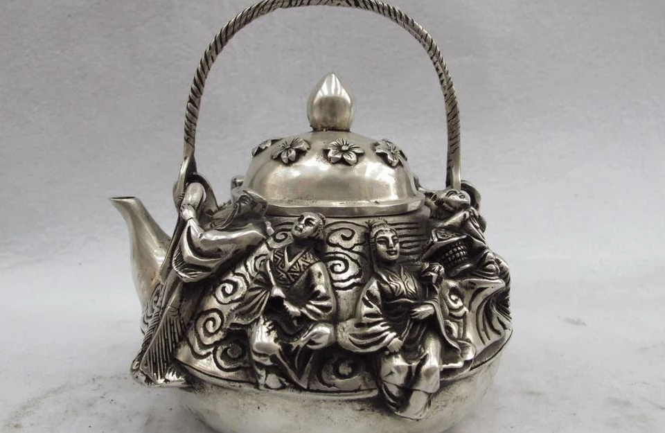 5 Chinese Folk White Copper Bronze Silver Eight Immortals Teapot Flagon wine pot
5 Chinese Folk White Copper Bronze Silver Eight Immortals Teapot Flagon wine pot