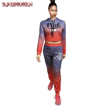RAISEVERN Letters Print Gradient Tracksuit Autumn Two Piece Sets Crop Top+Pants Full Sleeve Casual Women Sets Sweatsuit 2018
RAISEVERN Letters Print Gradient Tracksuit Autumn Two Piece Sets Crop Top+Pants Full Sleeve Casual Women Sets Sweatsuit 2018