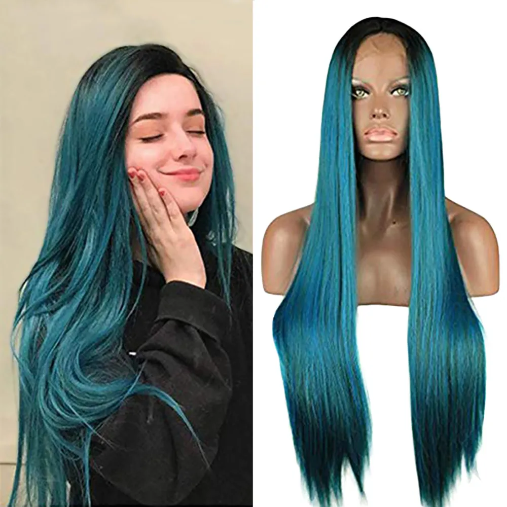 Women Long Straight hair Wigs Blue Color Less Lace Front Full Wig Natural Women Fashion Wigs cosplay 2M81114
Women Long Straight hair Wigs Blue Color Less Lace Front Full Wig Natural Women Fashion Wigs cosplay 2M81114