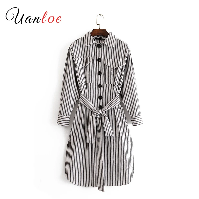 Women Basic Striped Dress Pockets Bow Tie Sashes Long Sleeve Side Split Female Office Wear Casual Dresses Vestidos
Women Basic Striped Dress Pockets Bow Tie Sashes Long Sleeve Side Split Female Office Wear Casual Dresses Vestidos