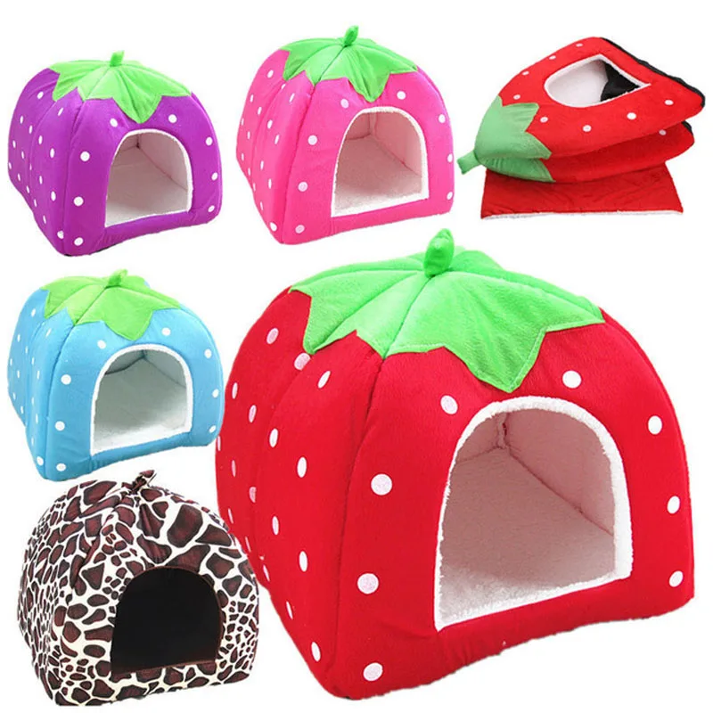 Image Pet Dog Cat House Soft Winter Strawberry Dog Cave Cute Comfortable Cat Bed