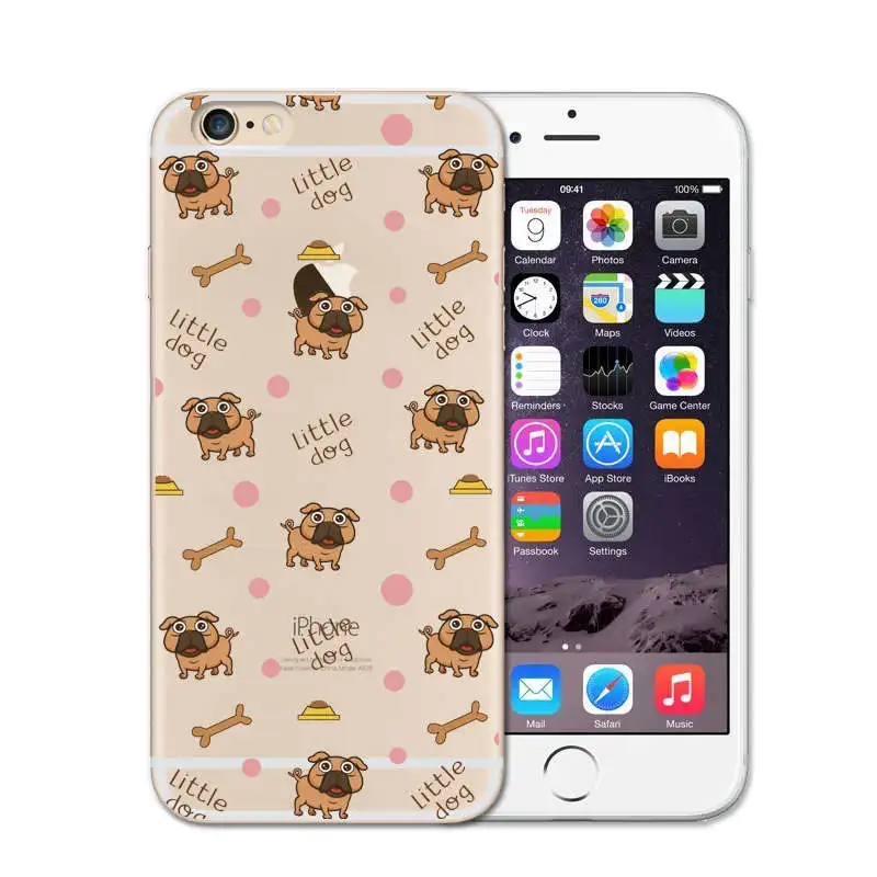 Soft TPU Phone Case For iphone 6 Case Cute Cartoon Dog Protect Back Cover For iphone 5 5S SE 6 6S 7 8 Plus Coque Capa Puppy Pug