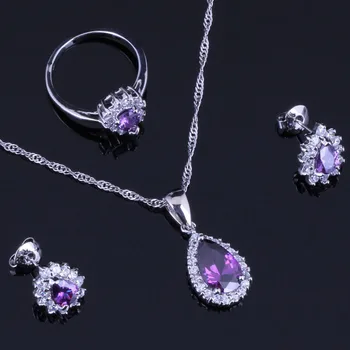 Divine Purple Cubic Zirconia White CZ Silver Plated Jewelry Sets Earrings Pendant Chain Ring V0327
Divine Purple Cubic Zirconia White CZ Silver Plated Jewelry Sets Earrings Pendant Chain Ring V0327