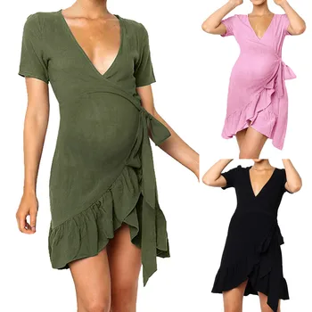 Pregnancy Dress Women Fashion Solid V-Neck Short Sleeve Ruffle Dresses Maternity Dresses For Photo Shoot Premama Casual Clothing
Pregnancy Dress Women Fashion Solid V-Neck Short Sleeve Ruffle Dresses Maternity Dresses For Photo Shoot Premama Casual Clothing