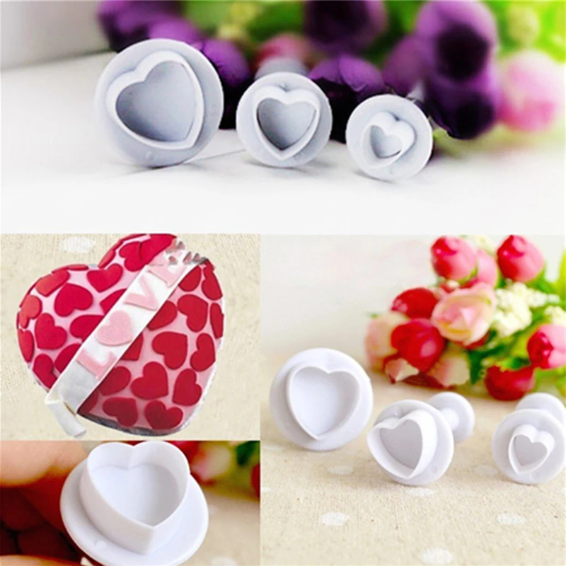 3pcs Love Heart Shape Cookie Plunger Cutter Fondant Gum Paste Cupcake Toppers Mold Biscuit Christmas Cake Decorating Tool
3pcs Love Heart Shape Cookie Plunger Cutter Fondant Gum Paste Cupcake Toppers Mold Biscuit Christmas Cake Decorating Tool