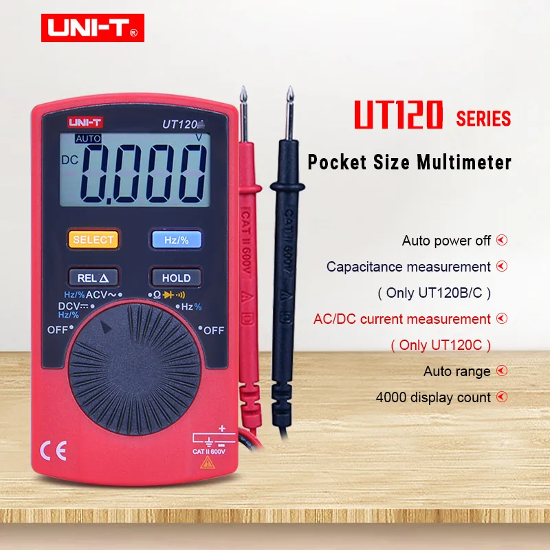 UNI-T UT120A/B/C Mini Digital Multimeter LCD Palm Size Auto Range Multimeter AC DC Voltage Resistance Frequency test Data Hold
UNI-T UT120A/B/C Mini Digital Multimeter LCD Palm Size Auto Range Multimeter AC DC Voltage Resistance Frequency test Data Hold