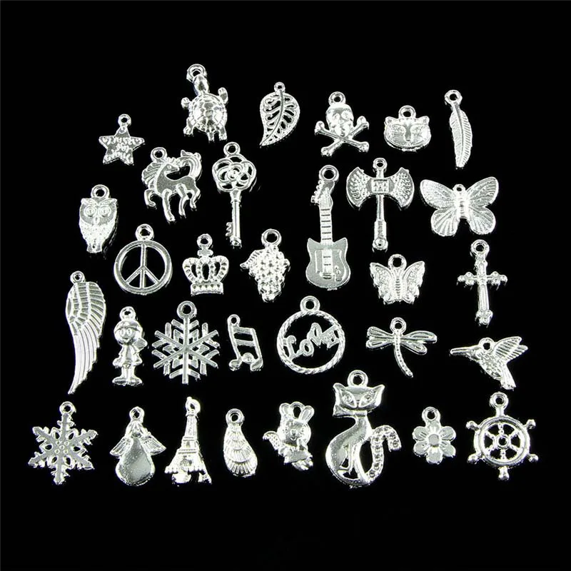 50Pcs Mixed Metal charms tibetan silver-color big hole bead charm pendants fits European bracelets jewelry making | Украшения и