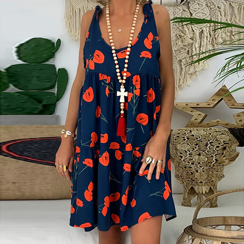 Women Dress Print Sexy Sleeveless O Neck Bandage Knot Strap Casual Summer Dress Fashion Women Backless Beach Dress vestidos D40
Women Dress Print Sexy Sleeveless O Neck Bandage Knot Strap Casual Summer Dress Fashion Women Backless Beach Dress vestidos D40