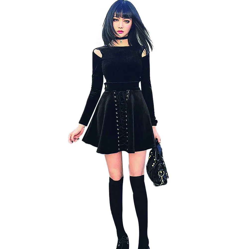 Black Velvet Mini Skirt Women Punk Style Lacing Up Gothic Cross Strap Ribbon Decoration Female Skirt
Black Velvet Mini Skirt Women Punk Style Lacing Up Gothic Cross Strap Ribbon Decoration Female Skirt