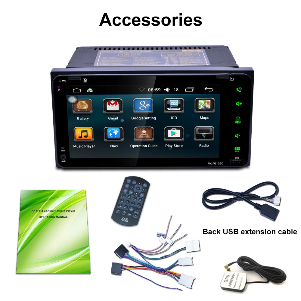 7'' HD 2din Car Radio Stereo Player Android 6.0 Wifi GPS Navigation FM AM USB+Back USB Extension Cable+User Manual
7'' HD 2din Car Radio Stereo Player Android 6.0 Wifi GPS Navigation FM AM USB+Back USB Extension Cable+User Manual