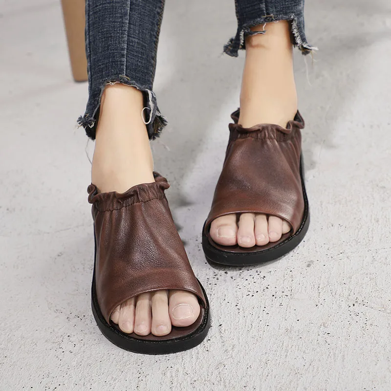 2019 Sandals Shoes Woman Peep Toes Genuine Leather Pleated Handmade Retro Comfortable Soft Slip on Lady Summer Footwear
2019 Sandals Shoes Woman Peep Toes Genuine Leather Pleated Handmade Retro Comfortable Soft Slip on Lady Summer Footwear
