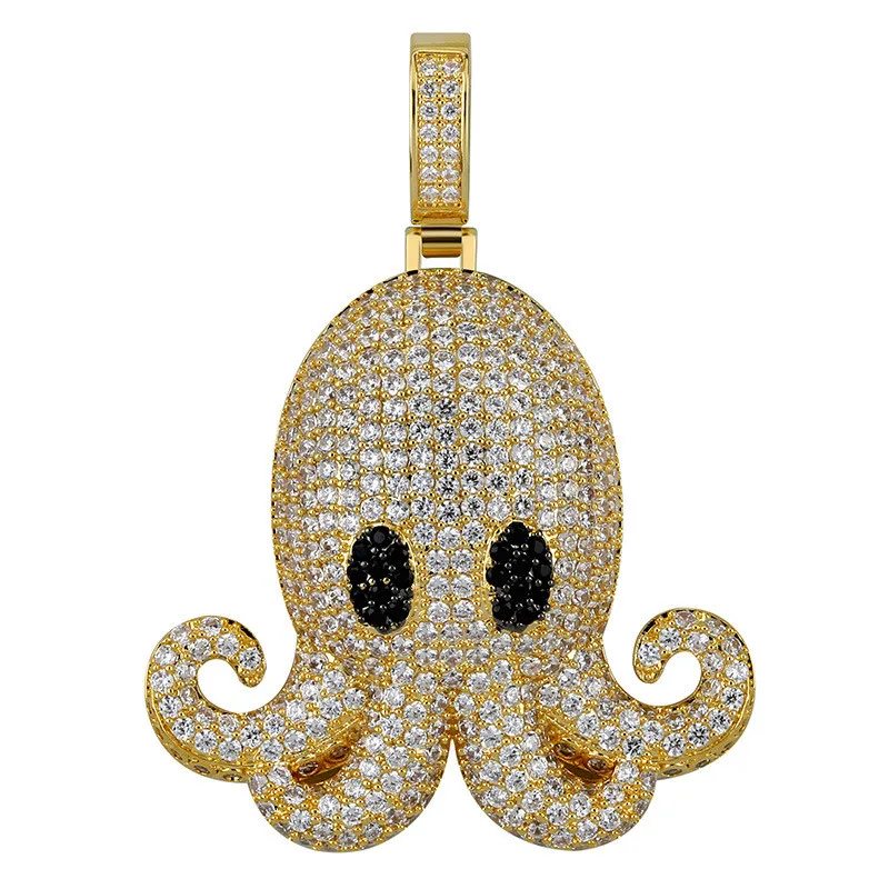 

OMYFUN Factory Price Hip Hop Devilfish Pendant Necklace with CZ Paved Pendants & Necklaces Rapper Men Accessory Free Shipping