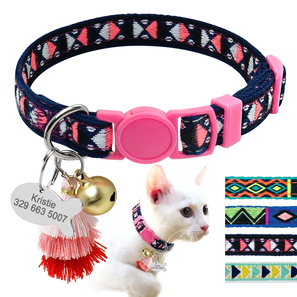 New Cat Collar Personalized Cats Collars With Bell Customized Kitten Necklace Bohemian Style Free Engraving Fish ID Tag
New Cat Collar Personalized Cats Collars With Bell Customized Kitten Necklace Bohemian Style Free Engraving Fish ID Tag