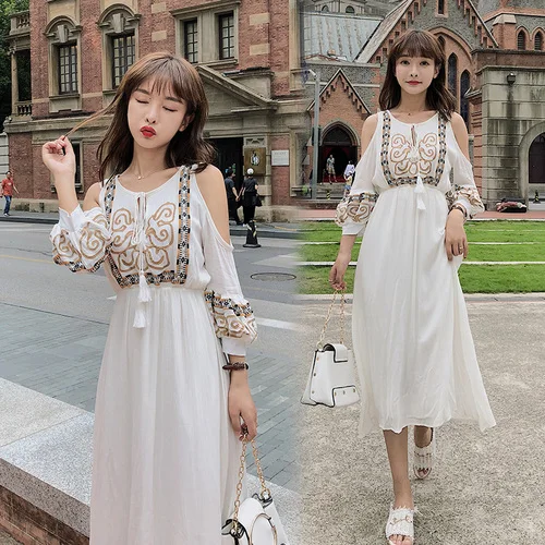 Vintage High Waist Embroidery White Women Dress Off Shoulder Casual Boho Dress Women Beach Midi Women's Clothing
Vintage High Waist Embroidery White Women Dress Off Shoulder Casual Boho Dress Women Beach Midi Women's Clothing