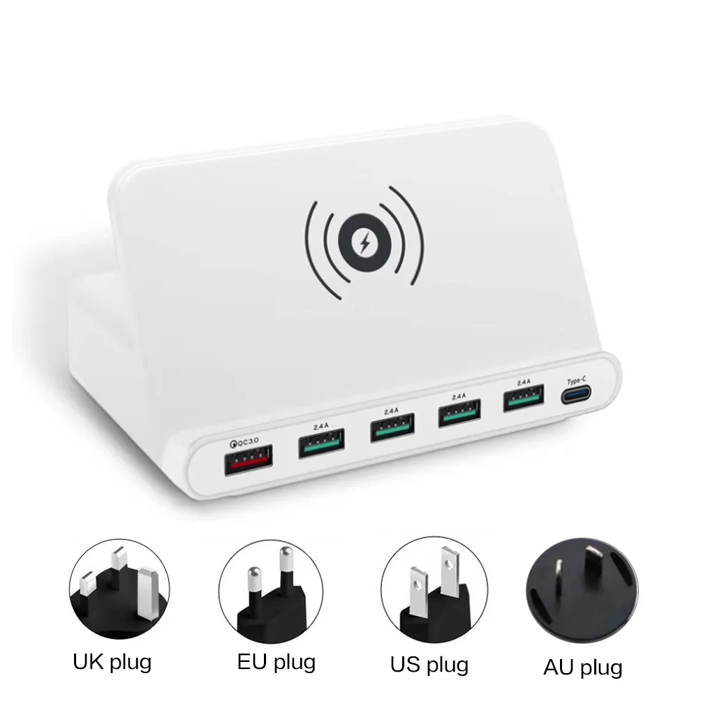 828W Qi Wireless Charger 6-Port USB Fast Charging Station Type C Quick Charger Station For iPhone X Samsung Huawei
828W Qi Wireless Charger 6-Port USB Fast Charging Station Type C Quick Charger Station For iPhone X Samsung Huawei