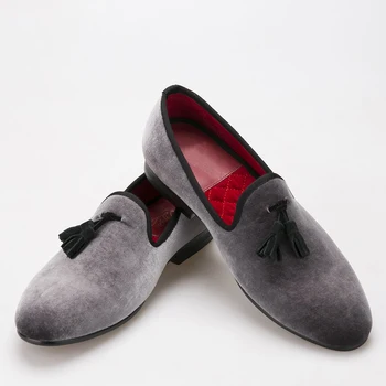 style Handmade Loafers Gray velvet Men shoes with Black suede tassel Fashion Party dress shoes men's flats
style Handmade Loafers Gray velvet Men shoes with Black suede tassel Fashion Party dress shoes men's flats