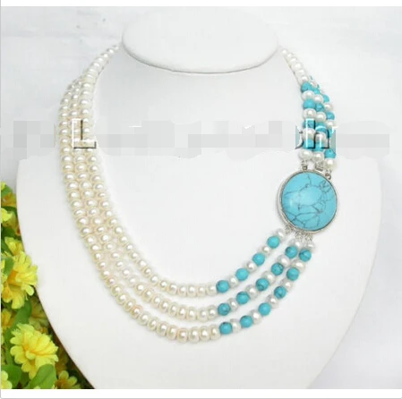 FREE SHIPPING>>>@@ > 3strand white freshwater pearl turquoise necklace Noble style Natural Fine jewe fast SHIPPING
FREE SHIPPING>>>@@ > 3strand white freshwater pearl turquoise necklace Noble style Natural Fine jewe fast SHIPPING