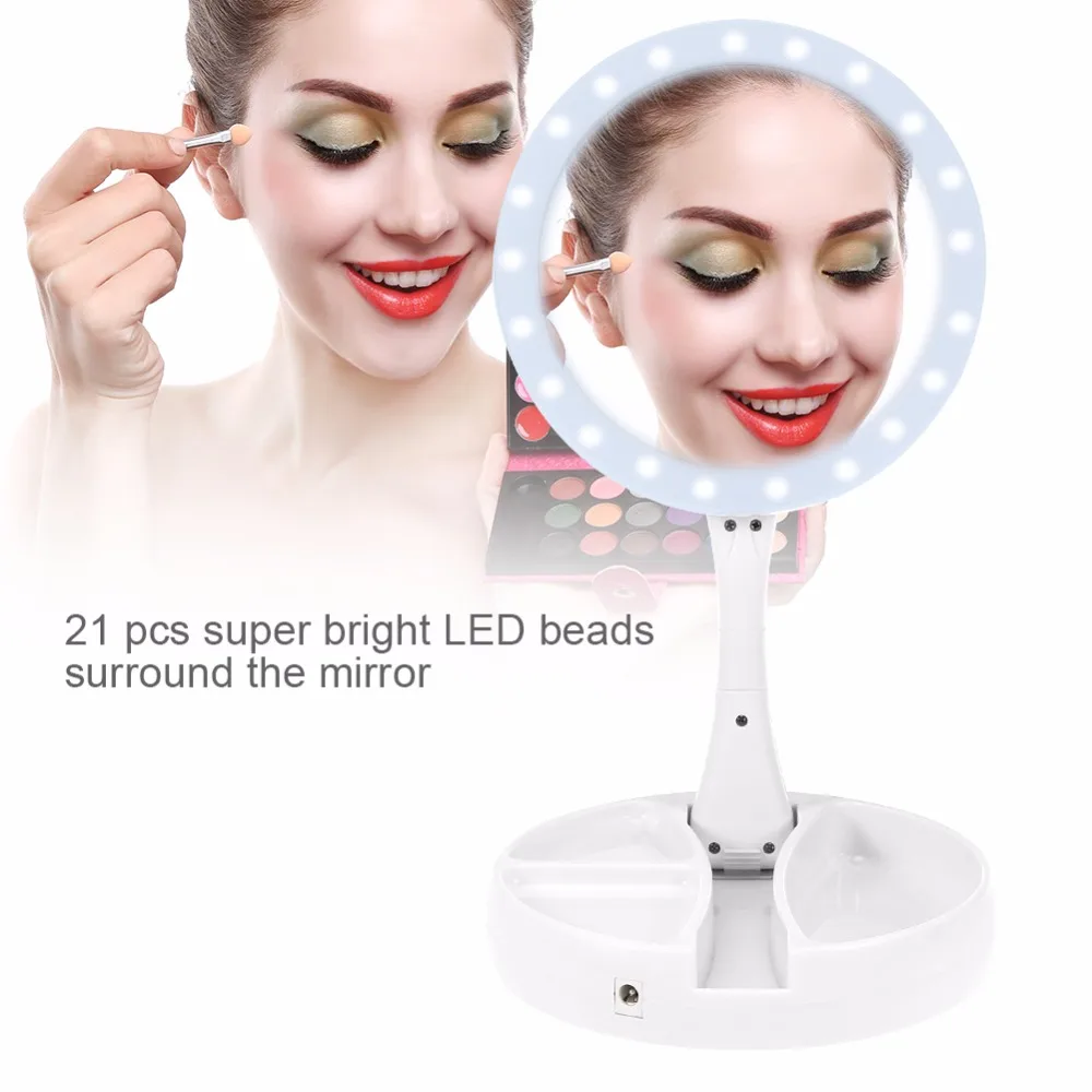 Double sided Women 21 LED Lighted Folded Makeup Mirror Desktop 10X Magnification Cosmetic Touch-ups Adjustable Makeup Mirror
Double sided Women 21 LED Lighted Folded Makeup Mirror Desktop 10X Magnification Cosmetic Touch-ups Adjustable Makeup Mirror