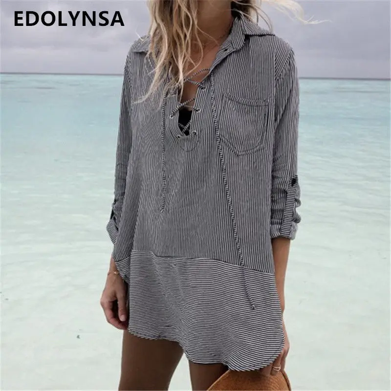 Sexy Summer Dress 2019 Boho Dark Grey Turn Down Collar Deep V Neck Bandage Self Tie Front Pocket Striped Split Mini Dress N513
Sexy Summer Dress 2019 Boho Dark Grey Turn Down Collar Deep V Neck Bandage Self Tie Front Pocket Striped Split Mini Dress N513