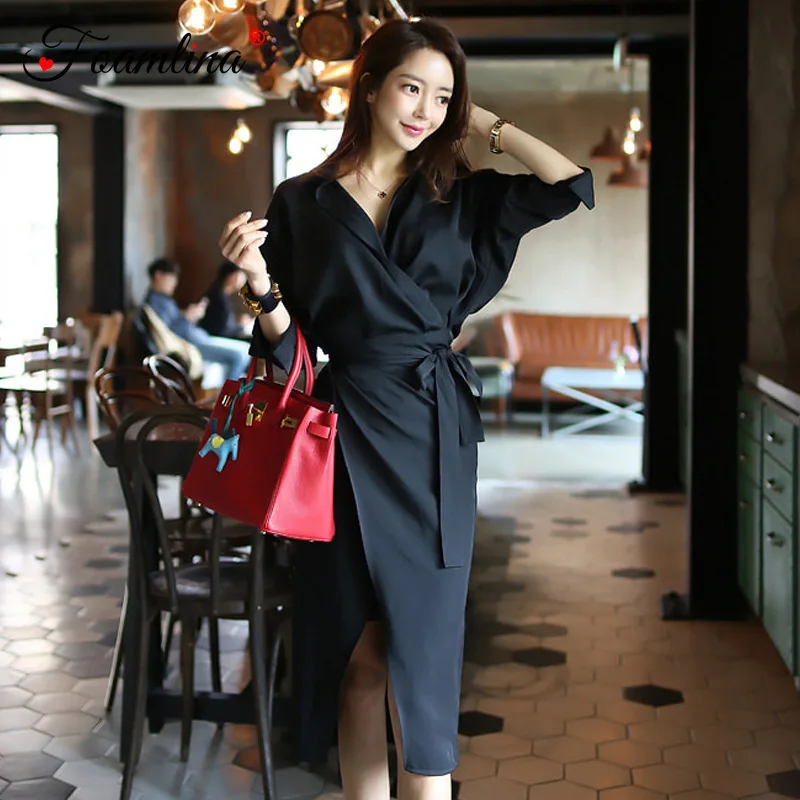 Foamlina Korean OL Style Autumn Sexy Dress Women 2018 V Neck Long Sleeve Sashes Wrap Front Split Casual Work Office Pencil Dress
Foamlina Korean OL Style Autumn Sexy Dress Women 2018 V Neck Long Sleeve Sashes Wrap Front Split Casual Work Office Pencil Dress